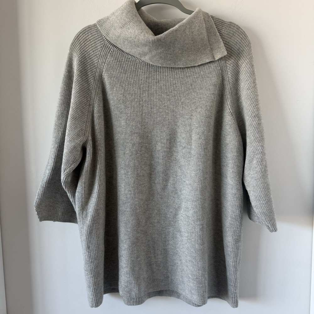 COS Gray Spilt Collar Mock Neck Wool Cotton Blend Sweater Jumper 3/4 Sleeve Sz M